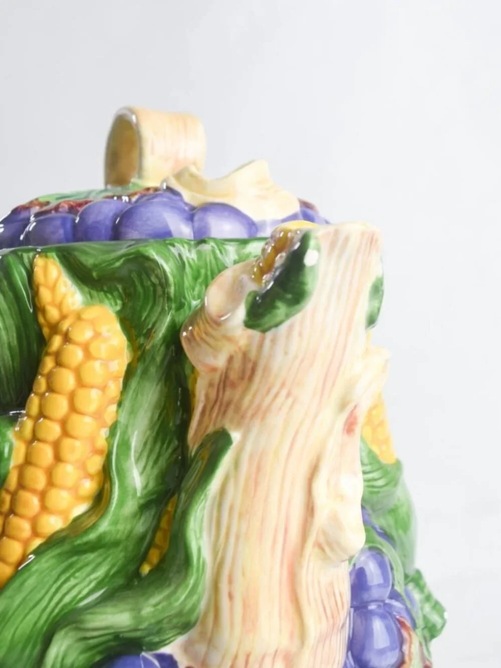 Flowers Inc Balloons Fall Harvest Ceramic Teapot Majolica Corn Grapes Pumpkin